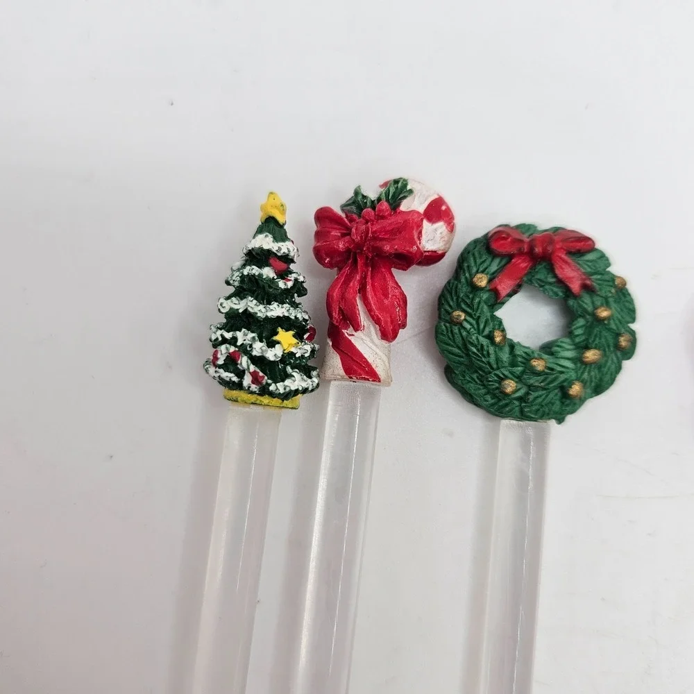 Vintage Christmas‎ Swizzle Stir Sticks Lot of 6 Santa Nutcracker Wreath